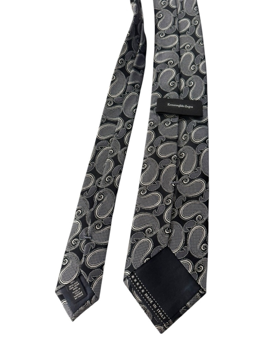 Ermenegildo Zegna Black and Silver Paisley Silk Tie Italy Necktie - Picture 3 of 6